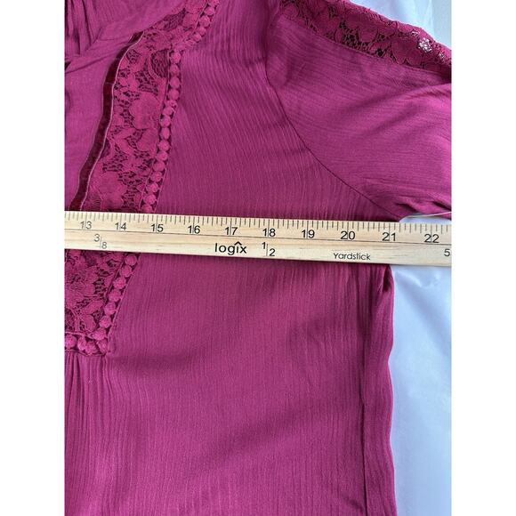 Passports Women’s Top Sz M Baby Doll Peasant Boho Lace Up Tie Neckline - Picture 12 of 14